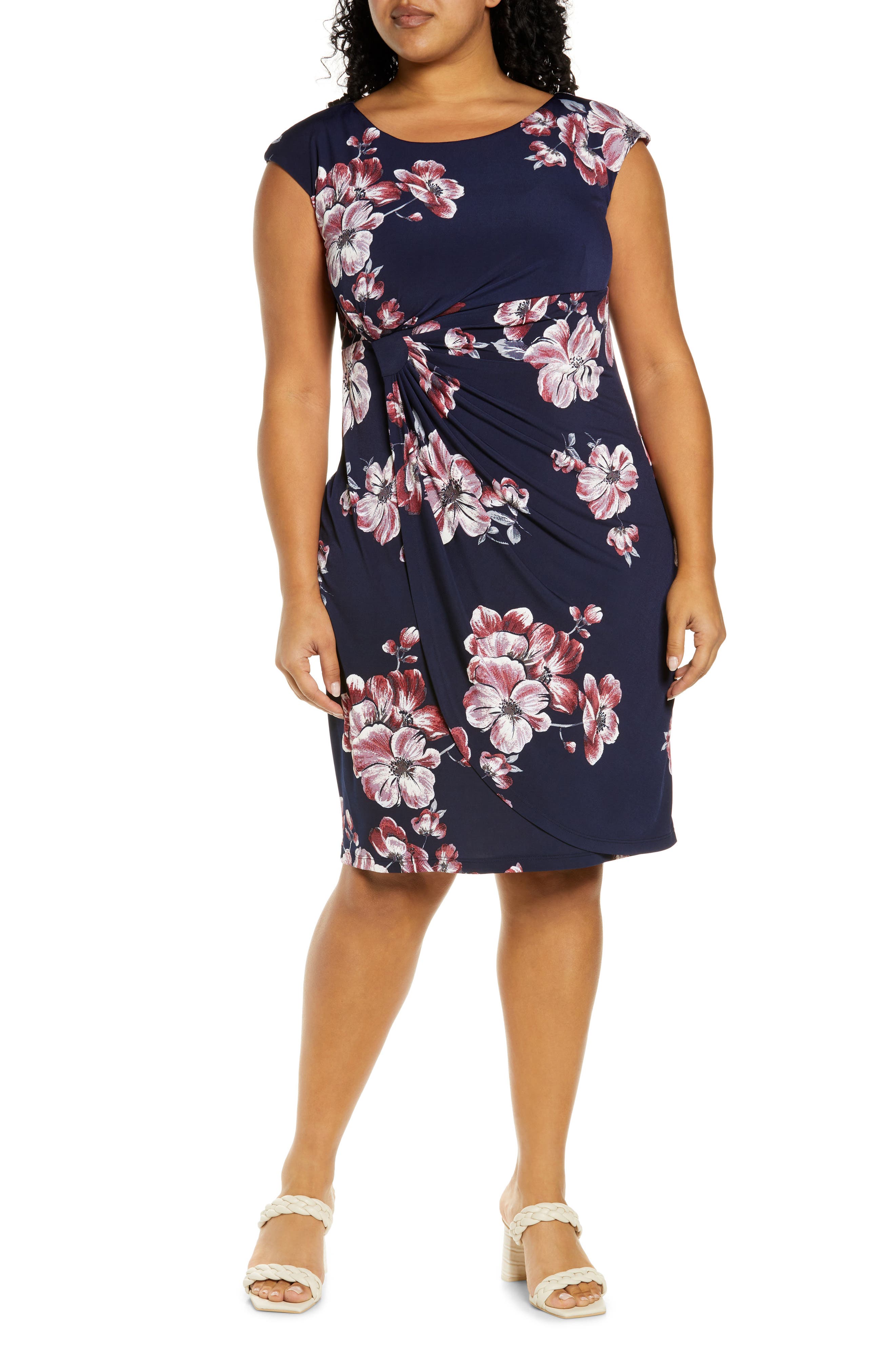 8 MSRP $119 Connected Floral Sequin Sheath Dress Navy 6